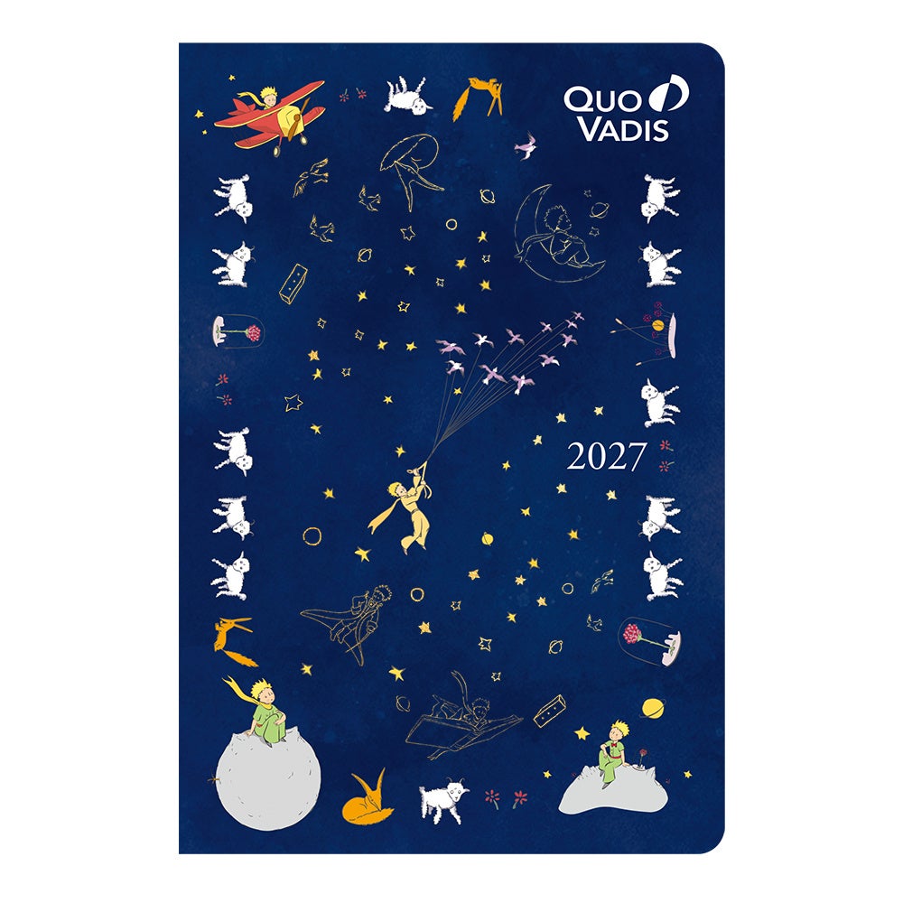 ビジネス「シープ」の濃紺の縦長カバー。正方形のエグゼクティブとはサイズが異なります。 Le Petit Prince® 星の王子さま® All TM properties of POMASE 2026